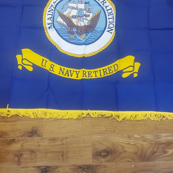 Navy Retired Flag with Gold Fringe US Navy - Picture 3 of 9